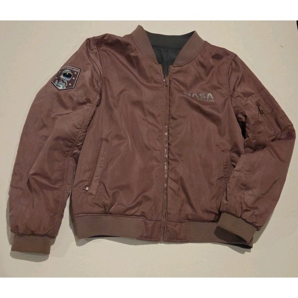 QLZ NASA Collection Bomber Jacket Gray Pink Reversible Coat Size M